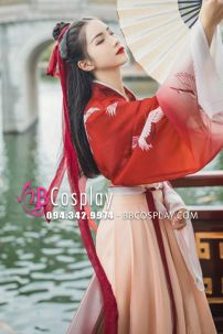 Hán Phục Chiết Eo Hồng Hạc Du Xuân