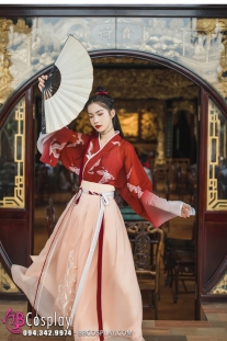 Hán Phục Chiết Eo Hồng Hạc Du Xuân