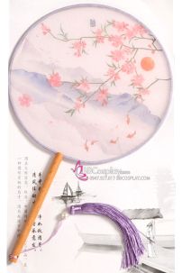 Quạt Tròn Cổ Trang Quạt Mỹ Nhân Hoa Đỏ Mặt Trời