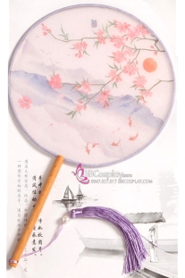 Quạt Tròn Cổ Trang Quạt Mỹ Nhân Hoa Đỏ Mặt Trời