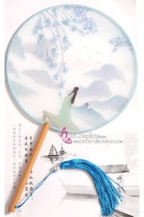 Quạt Tròn Cổ Trang Quạt Mỹ Nhân Hoa Xanh
