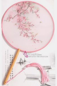 Quạt Tròn Cổ Trang Quạt Mỹ Nhân Hoa Anh Đào Đỏ