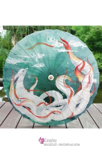 Dù Vải Cổ Trang Hồ Ly Nền Xanh Lá