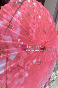 Dù Vải Cổ Trang Hoa Đào Đỏ Trắng (14)