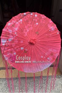 Dù Vải Cổ Trang Hoa Đào Đỏ Trắng (14)