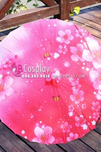 Dù Vải Cổ Trang Hoa Đào Đỏ Trắng (14)