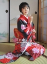 Đồ Kimono Chuẩn Nhật Hoa Đào Đỏ Phối Đen