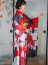 Đồ Kimono Chuẩn Nhật Hoa Đào Đỏ Phối Đen