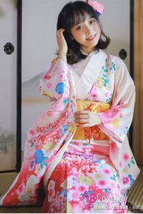 Kimono Bách Hoa Nền Kem Hồng