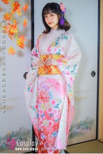 Kimono Bách Hoa Nền Kem Hồng