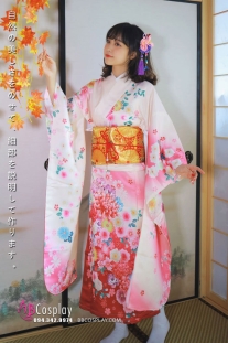Kimono Bách Hoa Nền Kem Hồng
