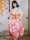Kimono Bách Hoa Nền Kem Hồng