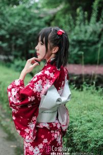 Yukata Nhật Hoa Đào Nền Đỏ Đô