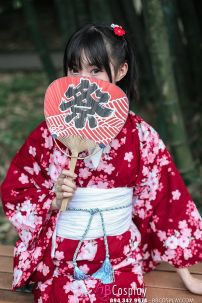 Yukata Nhật Hoa Đào Nền Đỏ Đô