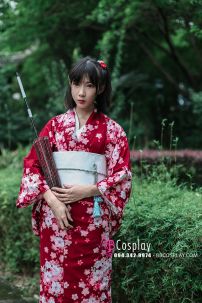 Yukata Nhật Hoa Đào Nền Đỏ Đô