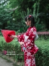 Yukata Nhật Hoa Đào Nền Đỏ Đô