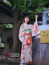 Yukata Nhật Hoa Đào Cam Obi Carot