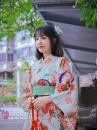 Yukata Nhật Hoa Đào Cam Obi Carot