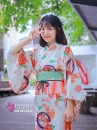 Yukata Nhật Hoa Đào Cam Obi Carot
