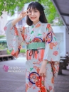 Yukata Nhật Hoa Đào Cam Obi Carot