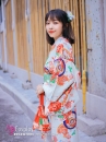 Yukata Nhật Hoa Đào Cam Obi Carot