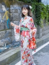 Yukata Nhật Hoa Đào Cam Obi Carot