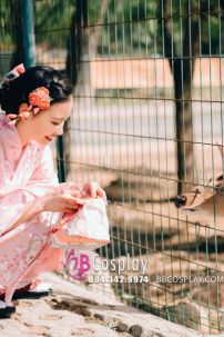 Yukata Nhật Bản Hoa Đào Nền Hồng