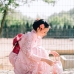 Yukata Nhật Bản Hoa Đào Nền Hồng