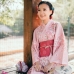 Yukata Nhật Bản Hoa Đào Nền Hồng