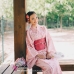 Yukata Nhật Bản Hoa Đào Nền Hồng