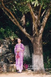 Yukata Chuẩn Nhật Tím Hoa Đào