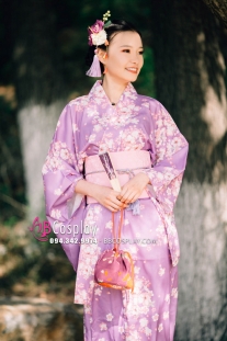 Yukata Chuẩn Nhật Tím Hoa Đào