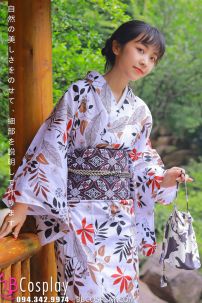 Yukata Chuẩn Nhật Lá Phong Nền Trắng