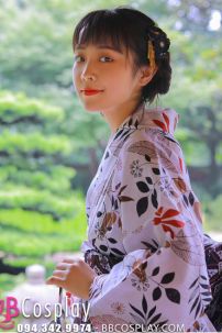 Yukata Chuẩn Nhật Lá Phong Nền Trắng