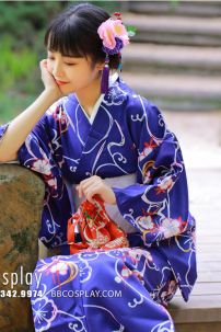 Trang Phục Nhật Bản Yukata Xanh