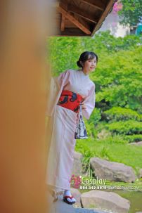 Yukata Hồng Pastel Obi Mèo Đen