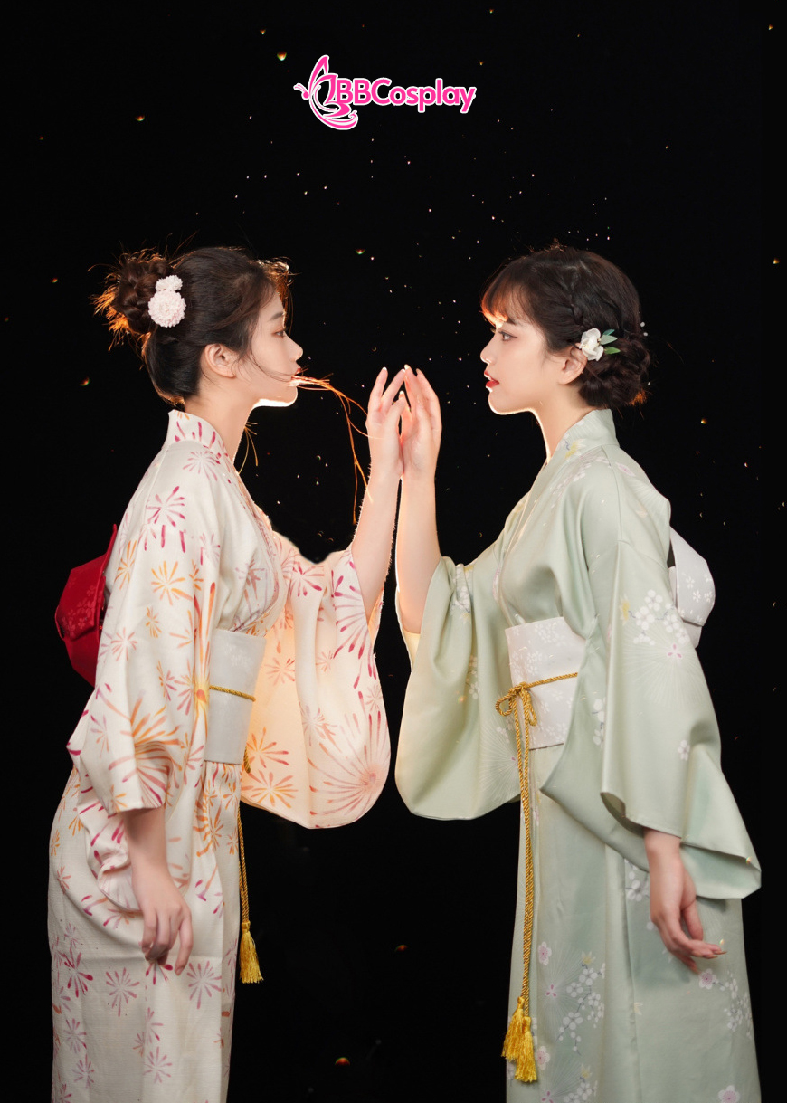 Yukata Xanh Mint Hoa Ly Trắng