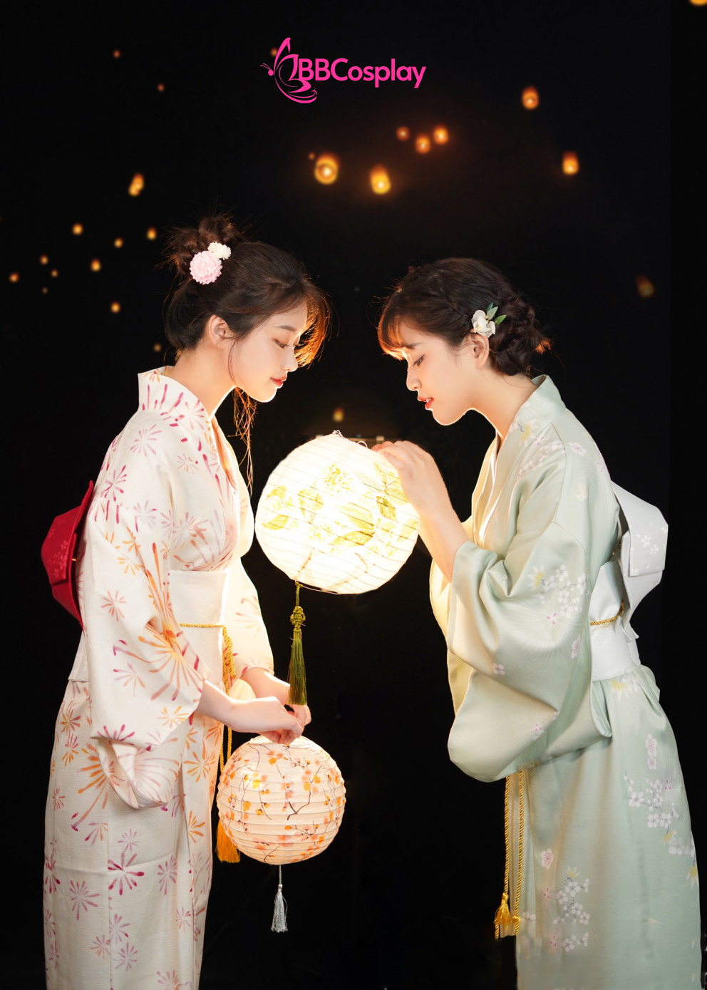 Yukata Xanh Mint Hoa Ly Trắng