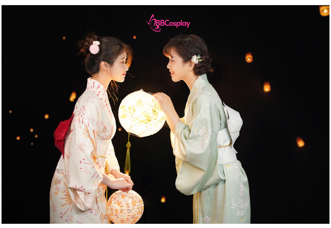 Yukata Xanh Mint Hoa Ly Trắng