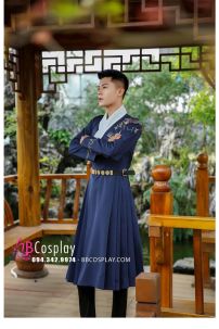 Hán Phục Nam Cách Tân Xanh Đậm Thêu Rồng