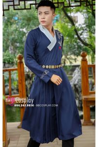 Hán Phục Nam Cách Tân Xanh Đậm Thêu Rồng