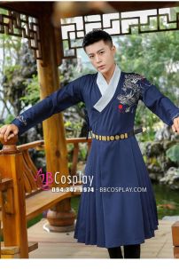 Hán Phục Nam Cách Tân Xanh Đậm Thêu Rồng
