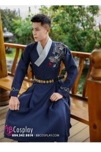 Hán Phục Nam Cách Tân Xanh Đậm Thêu Rồng