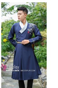 Hán Phục Nam Cách Tân Xanh Đậm Thêu Rồng