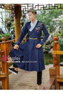 Hán Phục Nam Cách Tân Xanh Đậm Thêu Rồng