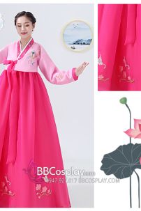 Quần Áo Hanbok Chuẩn Hàn Voan Thêu Hồng Nữ Tính