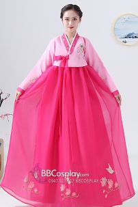 Quần Áo Hanbok Chuẩn Hàn Voan Thêu Hồng Nữ Tính