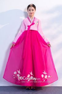 Quần Áo Hanbok Chuẩn Hàn Voan Thêu Hồng Nữ Tính