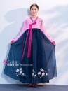 Hanbok Hàn Quốc Áo Hồng Váy Xanh Đậm