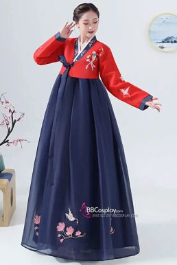 Hanbok Hàn Quốc Áo Đỏ Váy Xanh